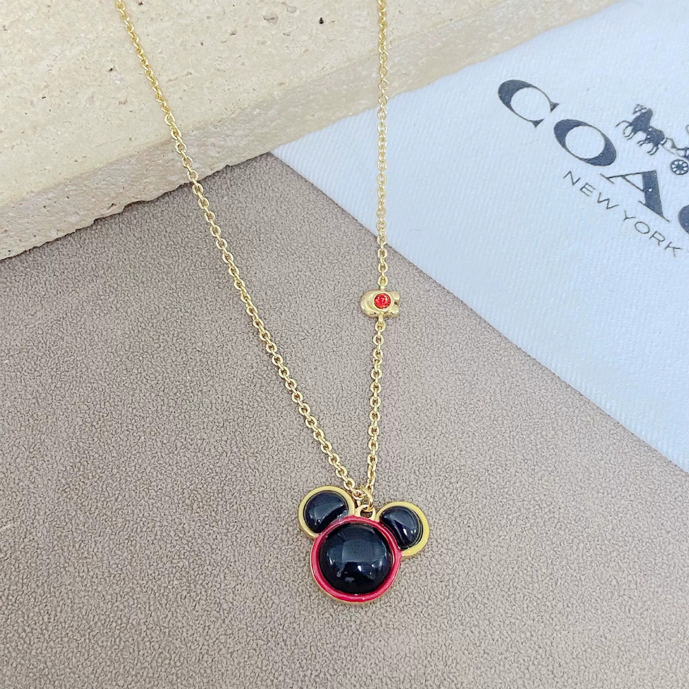 Coach Cartoon Mickey Mouse Head Enamel Metal Necklace